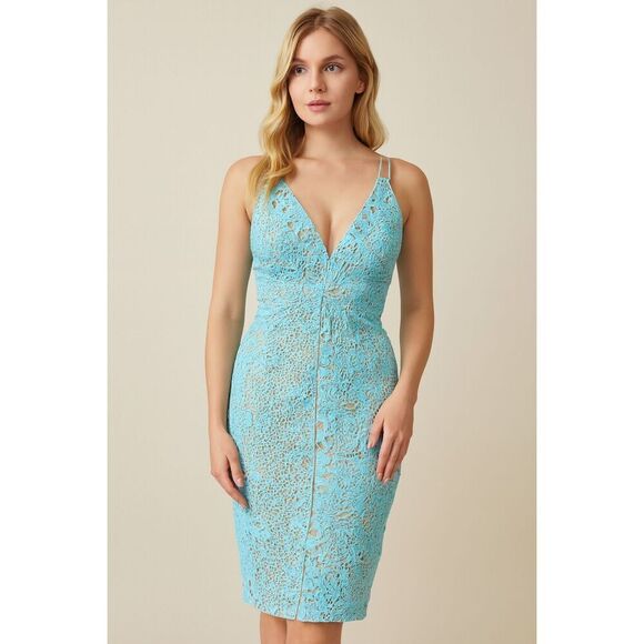 Forever Unique Dresses & Skirts - Forever Unique London NWT turquoise lace overlay cross back dress 6